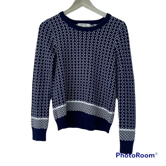 Pink Rose Sweaters - PINK ROSE NAVY/CREAM 100% COTTON KNIT SWEATER WITH GEOMETRIC DESIGN, MEDIUM